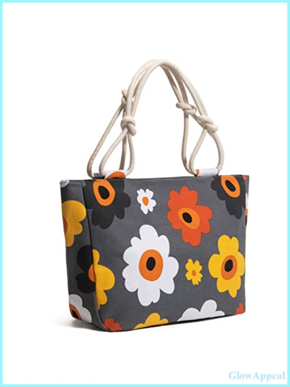 Large Canvas Floral Tote Bag with Zipper, Shoulder Bag for Work Travel Gym
